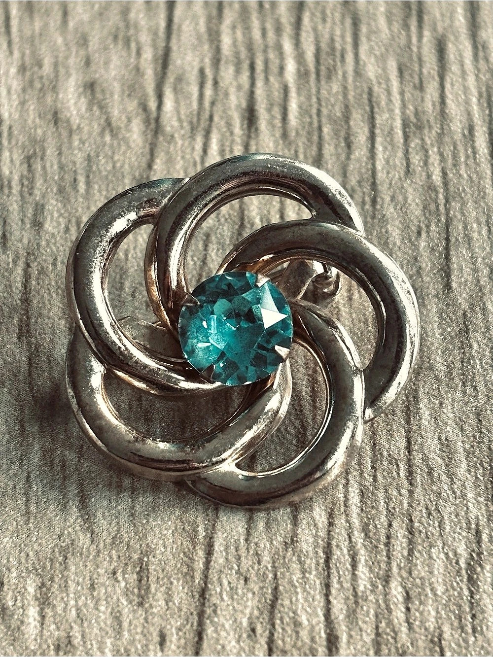 Gold Scroll Flower Brooch with Tourmaline Center Gemstone